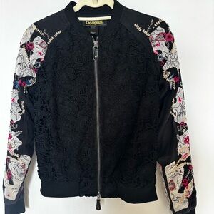 Desigual Black Bomber Jacket with Colorful Embroidery